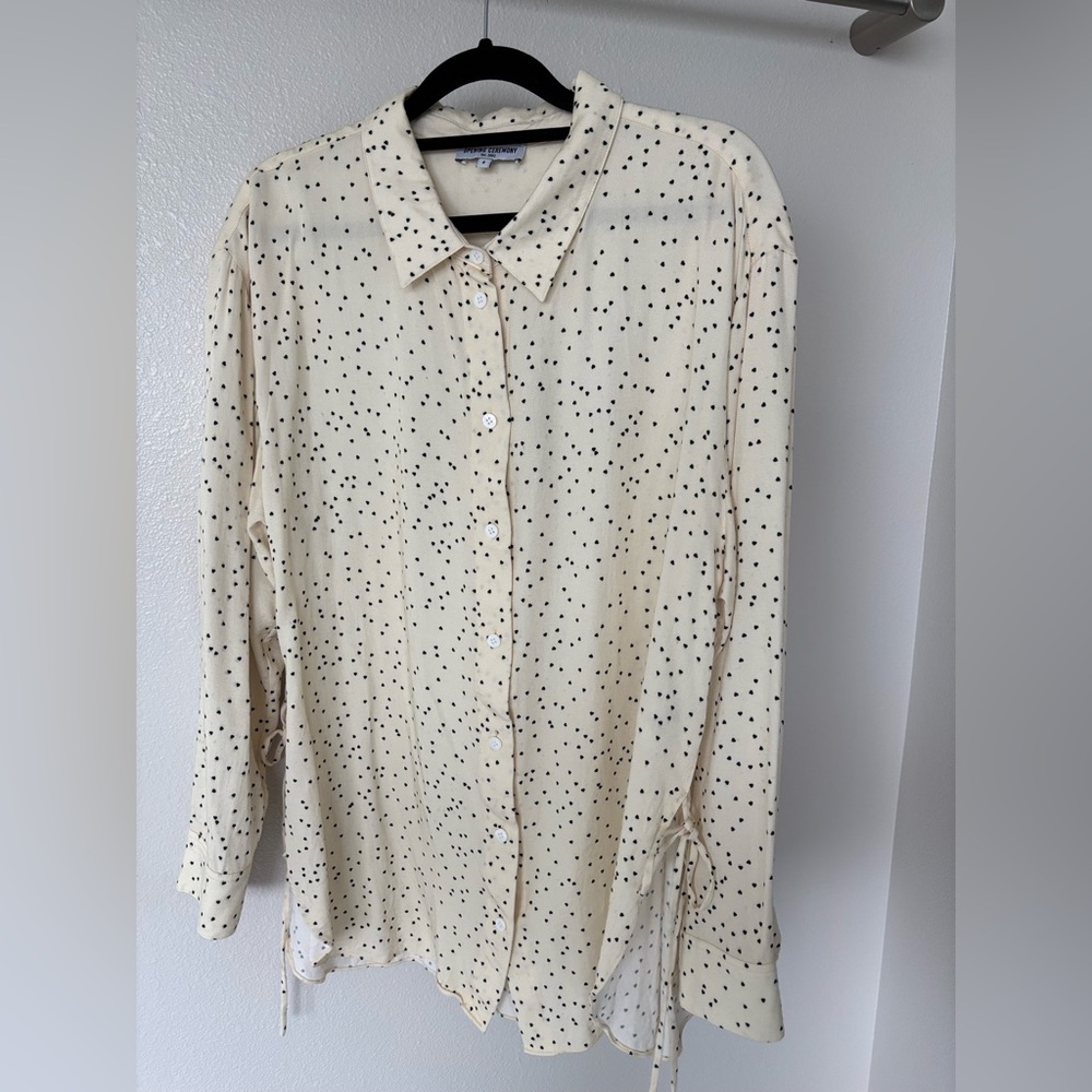 Opening Ceremony Beige Mini Hearts Button Down Blouse